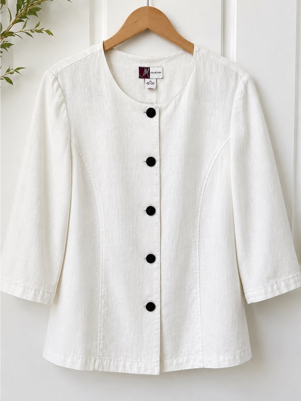 JM Collection 100% Linen White Button Front Jacket Blazer Size 12